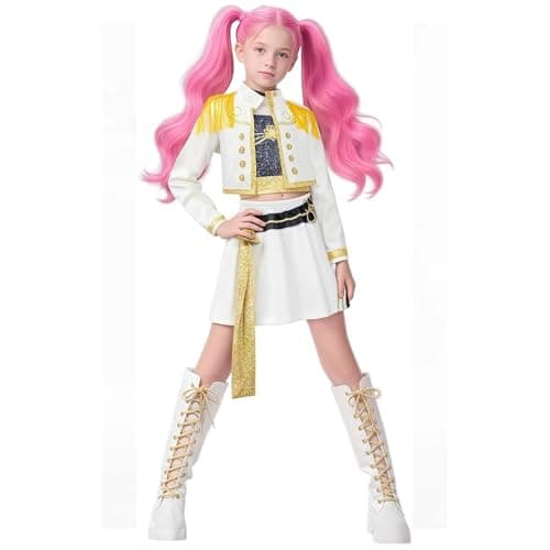 HDAKDDHG Girls Demon Hunter Costume, Singers Cosplay Outfit for Kids, Role Play Uniform Full Set for Halloween Party Carnival Stage Dance 160