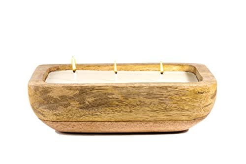 GURU JEE™ Mango Wood Urli 3 Wick Organics Starry Night Scented Candle | Smokeless Premium Soy Wax, Cotton Wick and Wooden Urli | Aromatherapy, Home Decor, Luxury Gift | Burn Time Upto 40 Hours