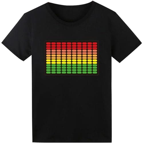 SOOOEC LED T-Shirt Sound Activated Equalizer T Shirt Light Up for Halloween EDM Party Hip Hop Cosplay Concert Costume Birthday DJ Gift Black
