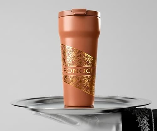 RONOCHI Premium Stainless Steel Travel Mug, Sophisticated Ornate Gold Colour Pattern That Makes a Bold and Modern Style Statement. (Mocha, 18.0, Fluid Ounces)