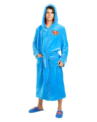 Funidelia Official Superman Robe for Men with Hood, Man of Steel Bathrobe for Adults to Give as Christmas or Birthday Gift, Carnival, Halloween and Party Costumes - Size L-XL