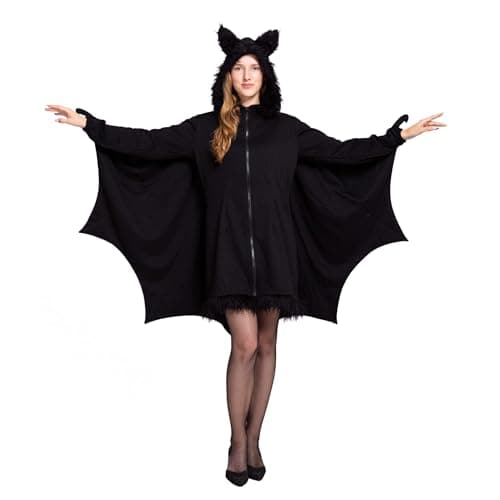 Spooktacular Creations Woman’s Black Bat Zip Hoodie Halloween Costumes for Adults (Small)