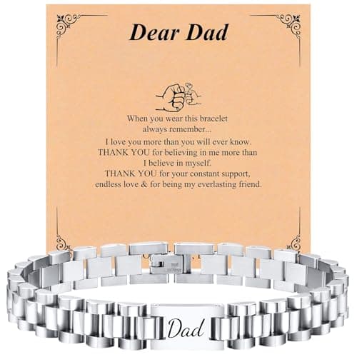 XUANPAI Engraved Dad Bracelet Fathers Day for Dad Stainless Steel - from Daughter Son - 8.66" Mens Dad Bracelet Jewelry