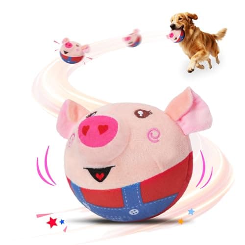 BomKra Active Moving Pet Plush Toy,Interactive Dog Toys,Talking Moving Dog Toy,Washable Cartoon Pig Sound Bouncing Dog Toy,Shake Bounce Boredom Toys for Dogs,Cats,Small and Medium Dogs (A)