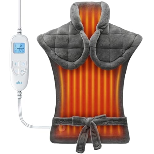 iDOO Heat Pad for Back Pain Relief, Valentines Gifts for Women Men Him Her, Weighted Electric Heating Pad for Neck Shoulder, XL 61x84cm, 6 Heating 3 Timer Auto-Off, Grey Flannel Washable