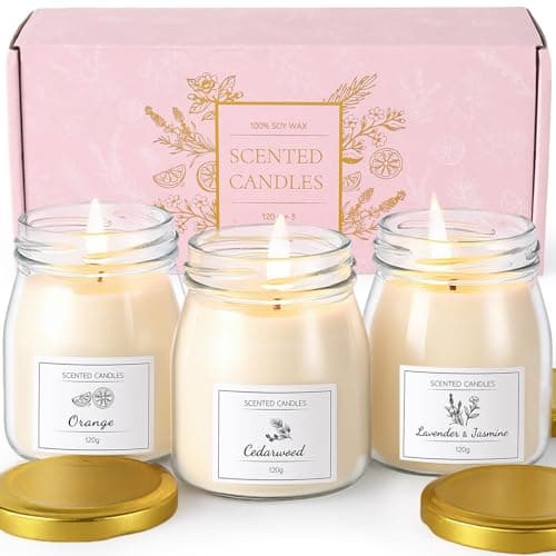 Scented Candles Gift Set, Soy Wax Candles of Lavender & Jasmine, Orange, Сеdarwood, 3 x 4.2oz 90 Hours Burn Time, Perfect Candles Gifts for Women, Birthdays, Christmas, Mother's Day, Valentine's Day
