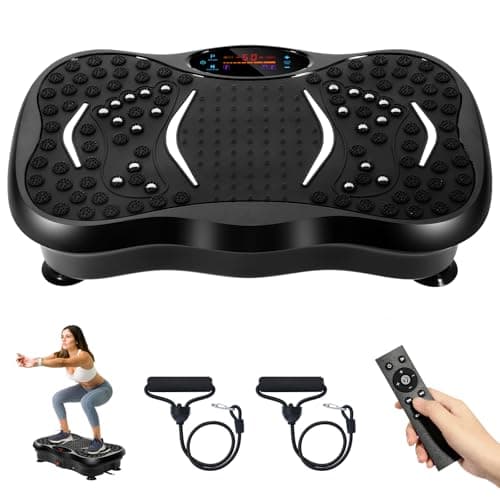 EVOLAND Vibration Plate Exercise Machine, 12mm Vibration Amplitude Whole Body Workout Fitness Trainer, 5 Program Modes, Bluetooth Speaker, Resistance Bands for Home Fitness and Toning