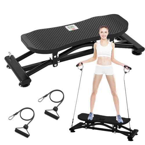 Slide Steppers for Exercise at Home, Portable Ski Balancing Machine with Resistance Bands, Wobble Board Featuring LCD Monitor, 300 lbs Capacity Ski Balance Trainer for Full Body Workout at home gym