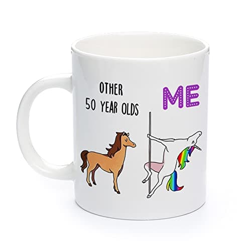 OMNIQI 50th Birthday Gifts for Women, 11 Oz 50 Years Old Birthday Novelty Coffee Mug for Best Friend Mom Sister Aunt, Funny 50th Birthday Decorations Fifty Birthday Gifts for