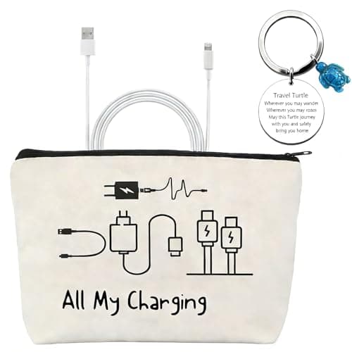 2 Pcs Set Charger Bag for Travels and Turtle Keyring, Travel Pouch Charging Cable Organiser Bags, Travel Gifts for Women Portable Charger Organiser Bag Accessories for Charging Accessories Toiletry