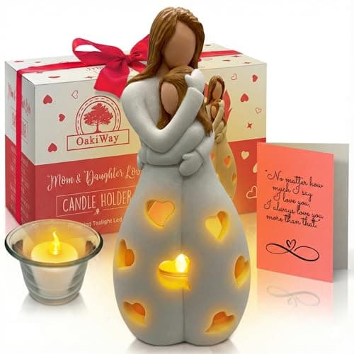 Gifts for Mum from Daughter - Candle Holder Statue with Flickering LED Candle - Mother's Day, Mum's Birthday Gift Ideas, Unique Daughter's Gifts, Christmas, Happy Bday Present