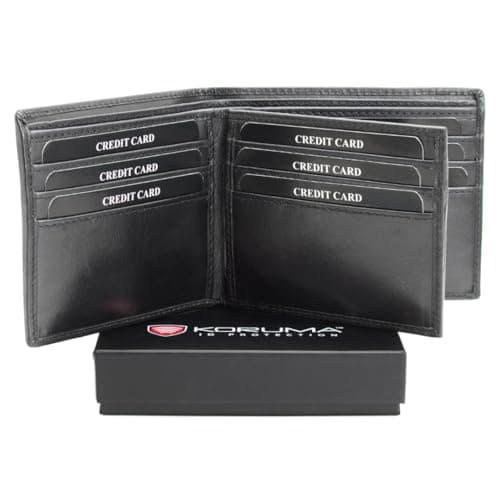 KORUMA Leather Wallets for Men UK, RFID Wallet Credit Card Holder, 10 Card Slots, ID Window and Note Section, Mens Gifts