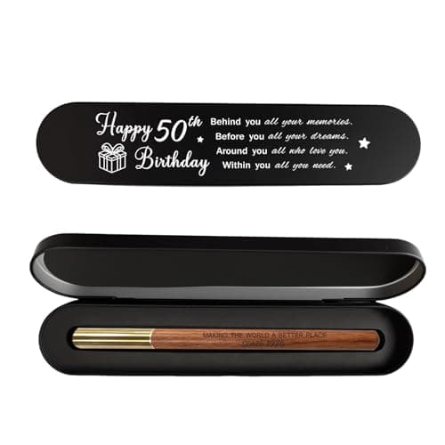 iyaone 50th Birthday Gifts for Women and Men, Celebrating 50 Years: Born in 1976 Wooden Gel Pen, Golden 50th Birthday Present