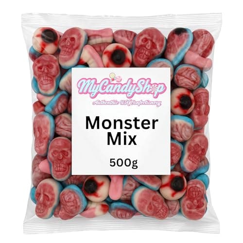MyCandyShop Halloween Jelly Sweets 500g - Monster Mix - Spooky Trick or Treat Candy with Jelly Brains, Skulls, Eyeballs, Teeth & More - Random Assorted Halloween Sweets Selection for Parties