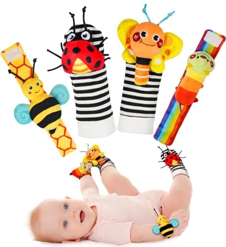 Infinno Wrist Rattle Socks and Foot Finder - Baby Educational Toy for Newborn Boys and Girls, 0-12 Months - Perfect for Baby Shower or Birthday Gifts