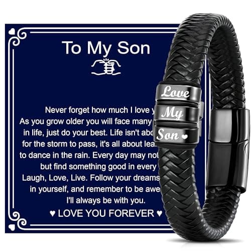 Fehki Gifts for Men Him - Dad Husband Son Braided Leather Bracelet with Stainless Steel Magnetic Clasp, Birthday Fathers Day Valentines Day Christmas Anniversary Jewellery Gift (To Step Dad)