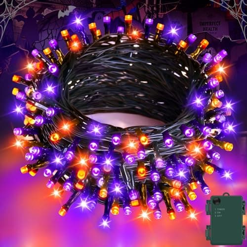 Gcstnn Halloween Decorations Fairy Lights, 16.4FT 50LED Orange-Purple String Lights IP65 Waterproof Battery Operated with 6h Timer, for Halloween,Porch,Autumn,Window,Fall Decoration