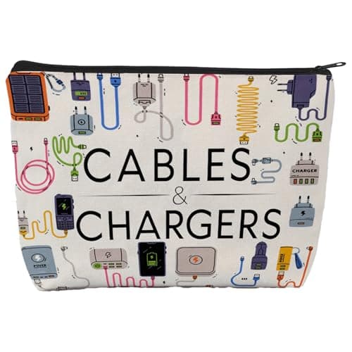 Cable Organiser Bag Travel Essentials Backpacking All My Charging Stuff Funny Canvas Makeup Bag with Zipper Large Capacity Toiletry Pouch Travel Gadgets Gifts for Women Men Friends Sisters Mom