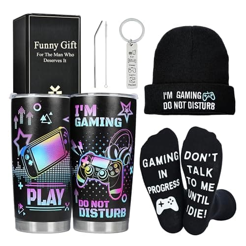 Merclix Gaming Gifts for Teenage Boys Gift Set with Funny Sock 9-11 Beanie Funny Gamer Gifts for Men Son Boyfriend Teenage Boy Nephew Christmas Birthday