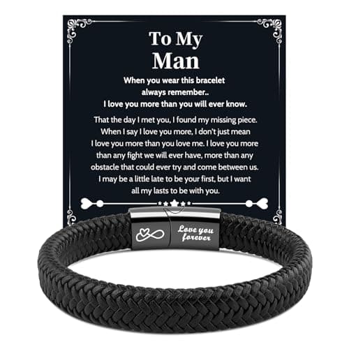 VU100 Gifts for Men Valentines Day Gifts for Him Leather Bracelet for Men To My Man Bracelet I Love You Christams Anniversary Birthday Present for Boyfriend Husband (21.5cm)