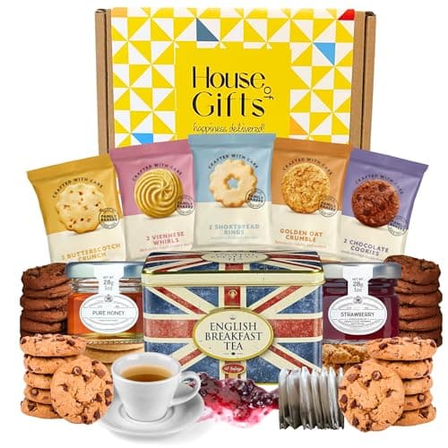 Afternoon Tea & Biscuit Hamper Gift Set with Strawberry Jam, Pure Honey & Biscuits – British Hampers for Women, Men or Grandparents – Biscuit Gift Box for Sharing, Birthdays, or Thank You