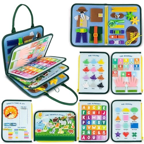 BONNYCO Busy Board for Toddlers Felt Educational Montessori Toys Early Development & Activity Fine Motor Skills, Busy Book 1 2 3 | Sensory Board, Kids Toys Gifts for Boys Girls Birthday Christmas