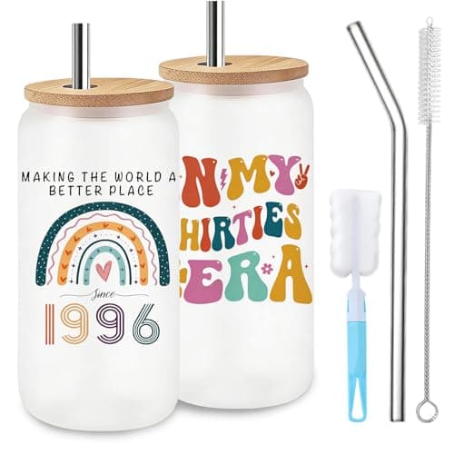 Nhemeylp 30th Birthday Gifts for Women Born in 1996, 30th Birthday Travel Mug with Bamboo Lid and Straw, Funny 30th Birthday Presents for Besties Mum Wife Daughter Sister Girlfriend