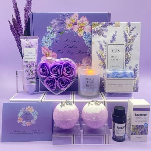 Christmas Pamper Gifts for Mum, Mum Birthday Gifts,Gift Set for Women, Lavender Self Care Mummy Gifts, Best Mum Gifts, Relaxation Spa Bath Set for Her, Get Well Soon Gift Ideas for Mother