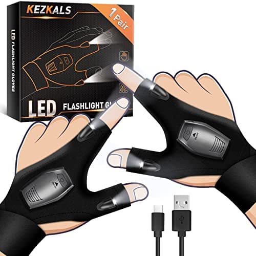 KEZKALS Gifts for Men Him Dad, Rechargeable LED Gloves Fishing Accessories, Gifts for him Valentines, Mens Gifts for Dad Valentines, Flashlight Gloves with Light, Birthday Gadgets Gifts for Men