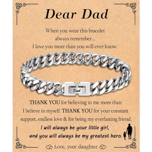 TEVOP Gifts for Dad, Engraved Bracelet Dad Gifts from Daughter Son, Cuban Chain Bracelet for Men, Father Presents for Birthday Christmas Fathers Day