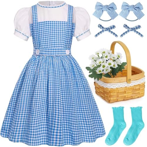 Mishopy Girls Blue Plaid Costume Kids Dress Up Outfits Halloween Cosplay Role Play Birthday Gifts (130)
