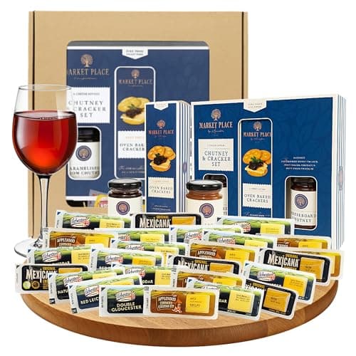 Cheese & Chutney Hamper Gift Set - Selection of 25 Ilchester Individually Wrapped Portions & Selection of Chutneys with Crackers. Cheese Gifts for Couples, Gifts for Mum or Dad Gifts