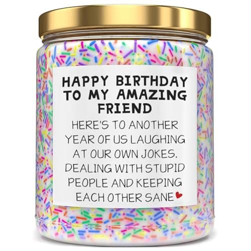 Birthday Gifts for Women Friend Bestie, Lavender Birthday Cake Scent with Sprinkles Cute Gifts for Best Friend Ideas, Funny 9oz Lavender Scented Candle Gift