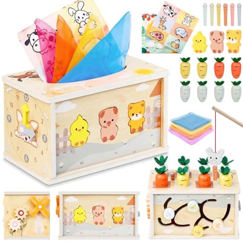 Joozmui Montessori Toys for 1 year old, 6 in 1 Wooden Baby Tissue Box 1 2 3 Year Old Boy Girl Toy, Sensory Shape Sorter Toddler Toys for 1 2 Year Old Boys Girls,1st Birthday Gifts for Girls Boy