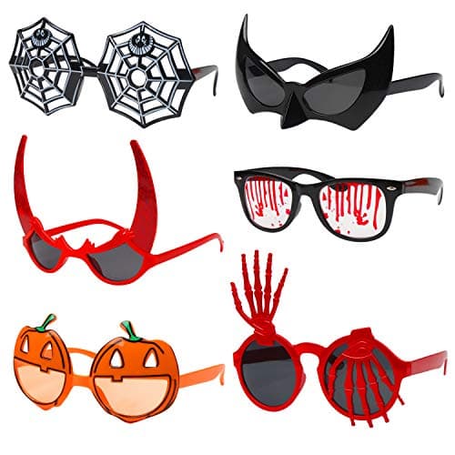 FINGOOO 6 Pieces Halloween Theme Glasses Kit Halloween Costume Party Supply for Kids and Adult, 6 Styles Assorted