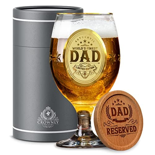 CROWNLY CRYSTAL® Personalized Beer Glass Birthday Gifts for Dad from Daughter or Son Daddy Gift Ideas for Men