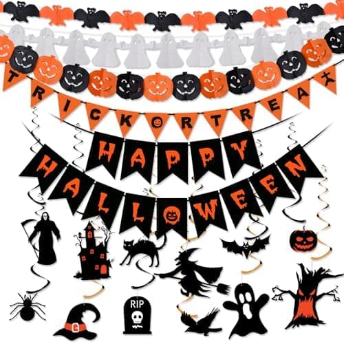 Halloween Decorations Party Supplies,Reusable Party Decorations Set, Hanging Spooky Halloween Decor Outdoor Indoor- Trick or Treat Sign
