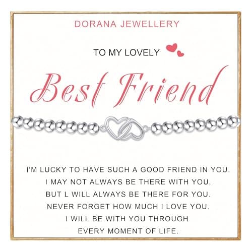 DORANA Best Friend Bracelet Gifts 925 Sterling Silver Heart Friendship Bracelet for Women Special Best Friend Birthday Gifts for Women Jewellery