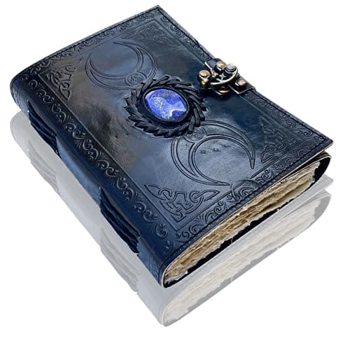 URBAN LEATHER Lapis 3 Moon Celtic Grimoire Black Book of Shadows Vintage Journal for Men Women, Artist Drawing Sketchbook, Travel Gift Writing Notebook Deckle Edge Pages, 7x5 Inches