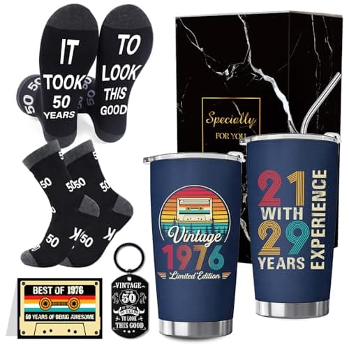 Eiapadeor 50th Birthday Gifts Men- Vintage 50 Year Old Birthday Gifts for Her Him, Unique 1976 Gift Ideas for Women, Turning 50 Year Old Presents for Husband Wife Mom Dad Friend Teacher Coworker Boss