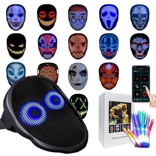 Led Mask Gloves Set Cool Stuff Toys For Kids Men Adult, APP Gesture Sensing Rechargeable Light Up Costumes Glow In Dark, Full Face Cosplay Party Birthday Christmas Gifts For Boys Girls Age 8+
