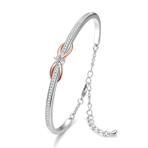 Praelinos Infinity bracelets for womens,18K White Gold and Rose Gold Plated Bracelet, Christmas Jewellery for women, Mother's Day, Birthday, Anniversary, Women's Day, Valentines gifts for her