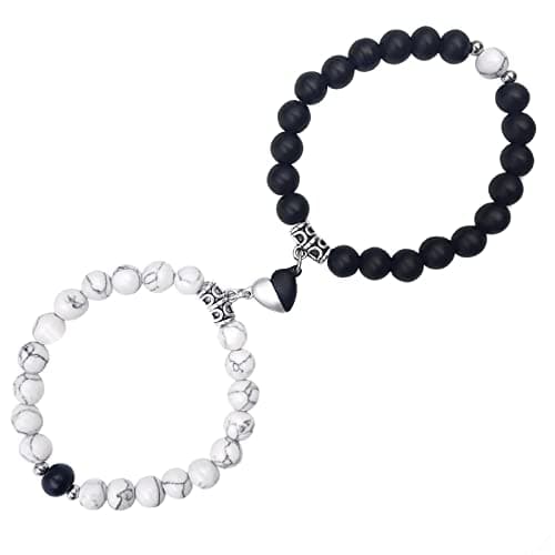 Magnetic Couple Bracelets, 2PCS Matching Mutual Attraction Bracelets Forever Relationship Long Distance Bracelets Stone Beaded Jewellery Gift for Boyfriend Girlfriend Lover His Hers Best Friend