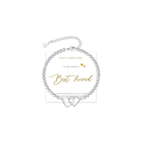 KENIY Best Friend Bracelet S925 Sterling Silver Beads Friendship Bracelets with Love Hearts Jewellery Birthday Gifts