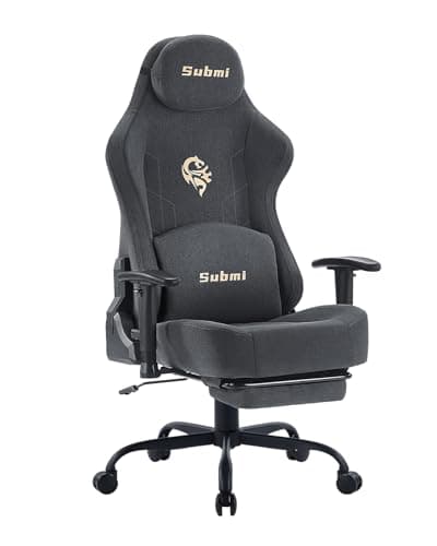 Submi Gaming Chair, Gaming Chair for Adults, Ergonomic Computer Chair with Lumbar Support and Footrest, High Back PC Gamer Chair, Fabric Office Chair, 165°Recliner, Home, Comfy, 350LBS, Deep Grey