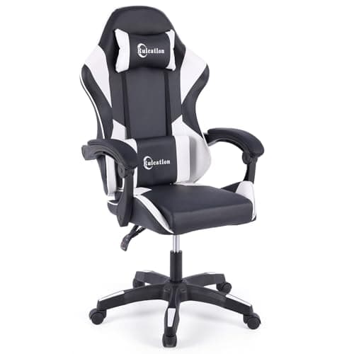 Ruication Gaming Chair Office Chair Desk Chair Swivel Tilt Computer Chair Ergonomic Design with Headrest & Lumbar Cushion Reclining Back Support for Home Office (White)