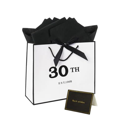 Large 30th Birthday Gift Bag with Tissue Paper - 12.6 x 4.3 x 10.6 Inches