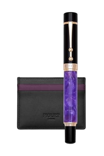 Piguet Genève – Luxury Fountain or Rollerball Pen Business Gift Set with Genuine Leather Card Holder, Premium Office Executive Gift (Fountain Pen, Amour Violet Set)