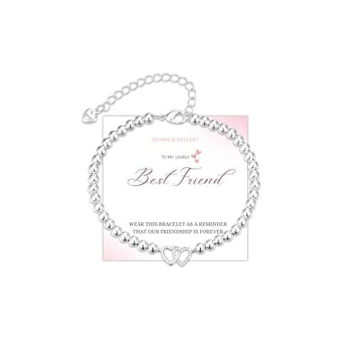 Diorra Best Friend Bracelet Gifts Sterling Silver Beads Friendship Bracelets Hearts Link Jewellery Birthday Gifts for Friend
