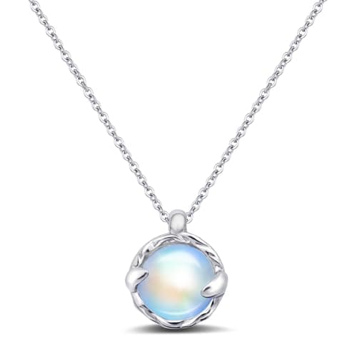 Blue Moonstone Pendant Necklace, Silver Handmade Circle Gemstone Jewellery, Valentine's Day Gift for Women